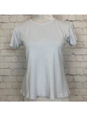 Lake Pima Cotton Pajama Top Size XS White Blue Stripe Short Sleeve
